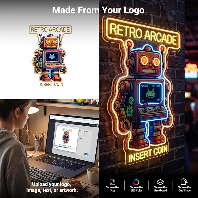 Custom Logo Neon Sign, UV Printed LED Sign for Business, Office & Salon | Personalize your logo or image with UV printing for storefronts, offices, salons, studios, clubs, bands, parties and events.