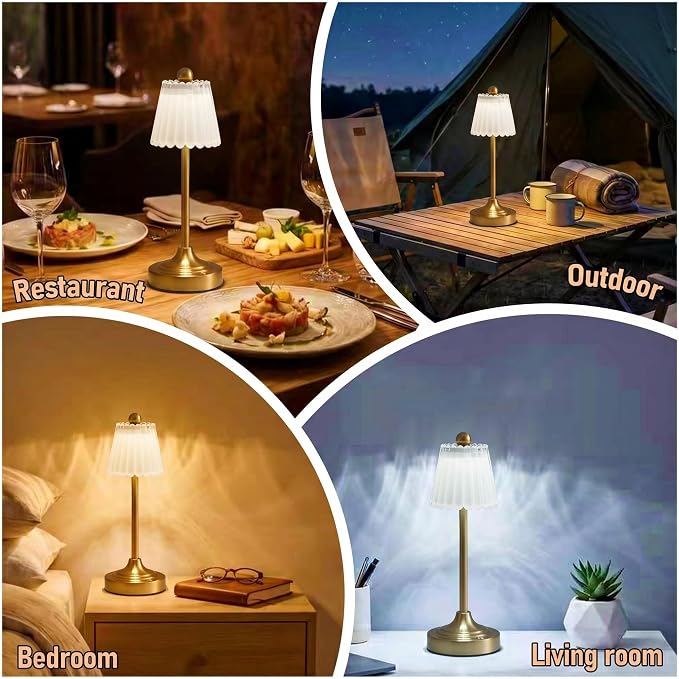 Small Vintage Rechargeable Cordless Table Lamp (White, 1 Pack)