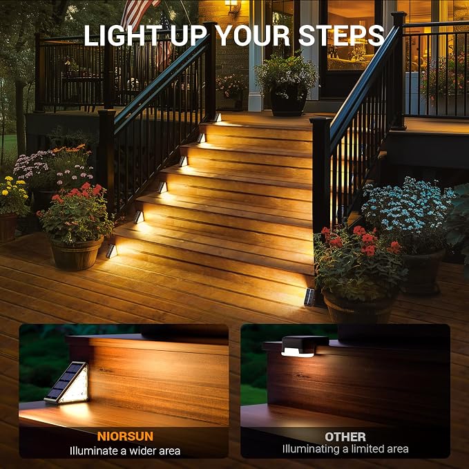 Outdoor Step Lights, 6 Pack Solar Stair Lights Outdoor Waterproof IP67 Auto On Off, Solar Lights for Steps,Stair,Patio,Yard,Porch,Front Door,Sidewalk,Deck Decor,Warm White