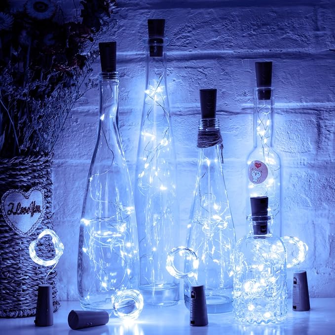 Brightown Wine Bottle Lights with Cork, 10 Pack 7ft 20 LED | 5 Colors, Battery Operated Cork Lights, Waterproof Silver Wire for Liquor Bottles DIY Party Wedding Décor