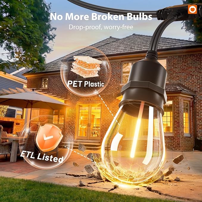 addlon 200FT Outdoor String Lights with Remote Dimmable Waterproof Patio | Warm White Edison Bulbs, Heavy Duty Shatterproof Hanging Strand for Outside Backyard Porch Garden Bistro Pergola Party