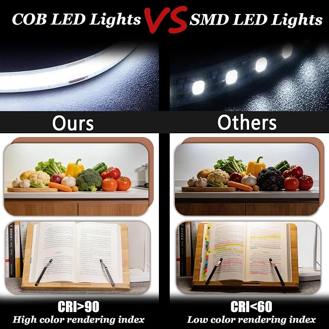 COB 10Ft White LED Strip Lights, 24V Super Bright LED Tape Lights High CRI95+, Dimmable Lights Strip,Flexible LED Rope Lights for Kitchen Cabinet, Stairs, Bedroom, Vanity Mirror,Home DIY Deco