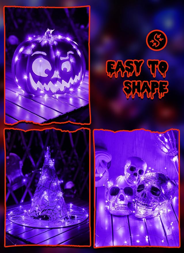 Minetom 5 Pack Battery Operated Fairy Lights, 7Ft 20 LED String Lights | Waterproof Firefly Lights with Timer 6 Hours On 18 Hours Off, Ideal for Indoor Outdoor Halloween Haunted Decor,Purple