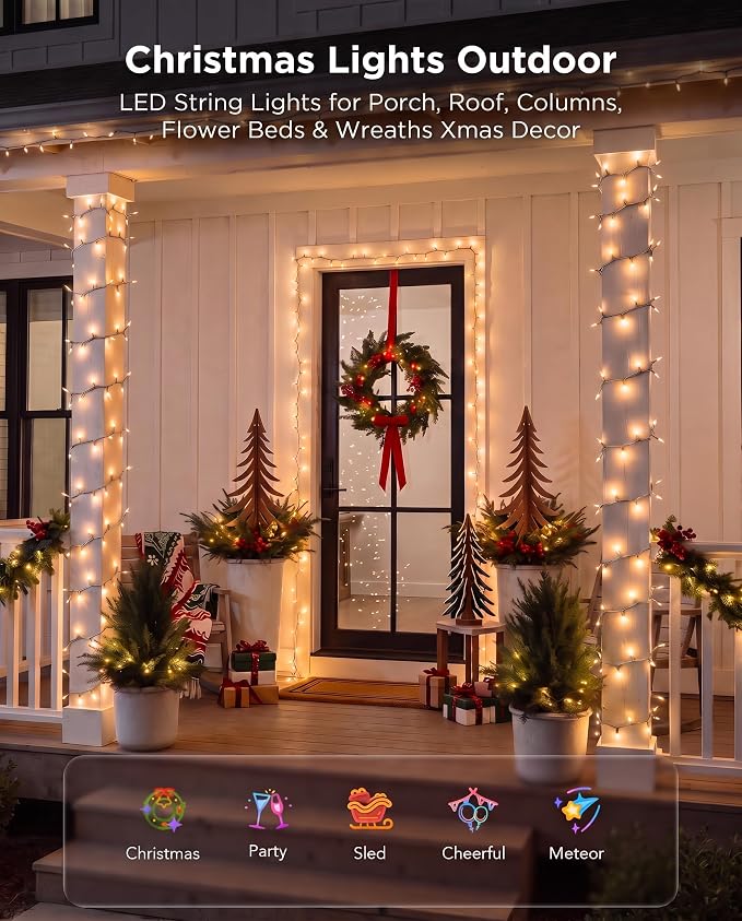 Brightown Christmas Lights Outdoor 100 Count 20Ft String Lights for Indoor | Clear Incandescent Bulb Mini Fairy Lights, Waterproof & Connectable for Xmas Decorations, Christmas Tree Garland, White Wire