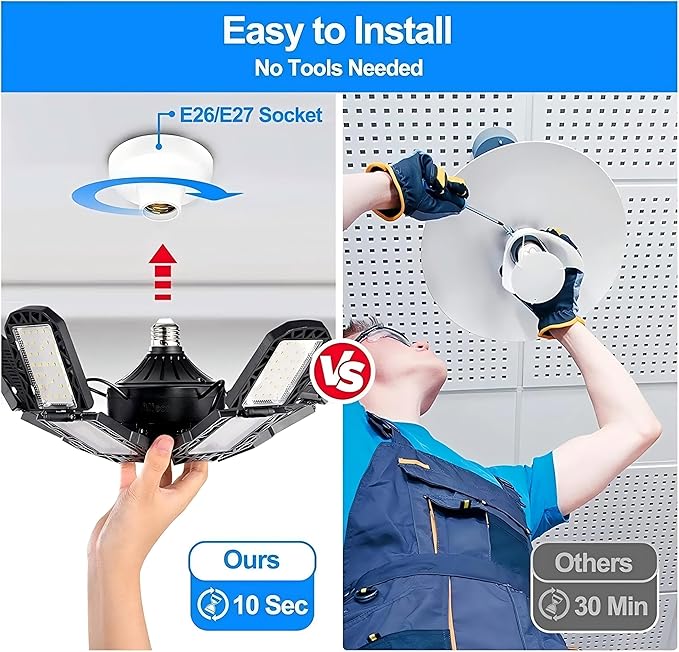Five Leaf Super Bright 6500K Daylight Deformable LED Garage Lights - 180W