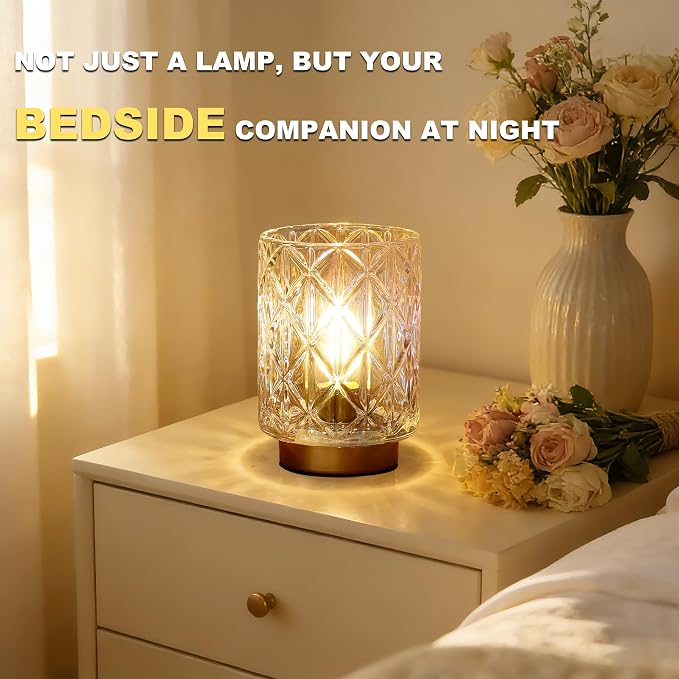 ULAROOM Battery Operated Lamp,Cordless Glass Accent Lamp with Timer,Clear | Small Glass Accent Lamp with Timer for Bedside,Warm White Cozy Ambient Decorative Table Lamp for Shelf/Dorm/Tabletop/Entryway