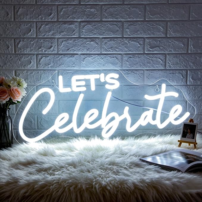 Neon Sign, Celebrate Neon Signs for Wall Decor LED Signs Neon Light | Let's Celebrate Neon Sign for Birthday, Party, Graduation, Wedding, Festival Backdrop Wall Decor, Home Decor, USB Powered