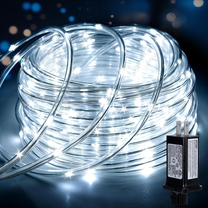 66FT 240LED Rope Lights Outdoor, Outside LED Rope Lights Plug in String Lights Waterproof 8 Modes Clear Tube Lights for RV Camping Pool Patio Yard Garden Christmas Tree Holiday Decoration(Warm White)
