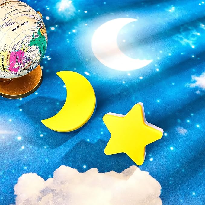 Mudder 2 Pack Night Light Plug into Wall Soft LED Night Light Cute Wall Nursery Lamp Warm Sensor Plug-in Intelligent Nightlight for Bedroom Hallway(Star, Moon,Yellow)