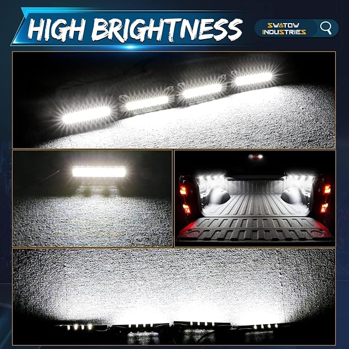 Truck Bed Lights 4 Pods, SWATOW INDUSTRIES Truck LED Light Bar Kits w/Switch Pickup Rear Cargo Lights Accessories LED Bed Lighting for Ram 1500 2500 3500 F150 250 350 Chevy Toyota GMC Vans RV