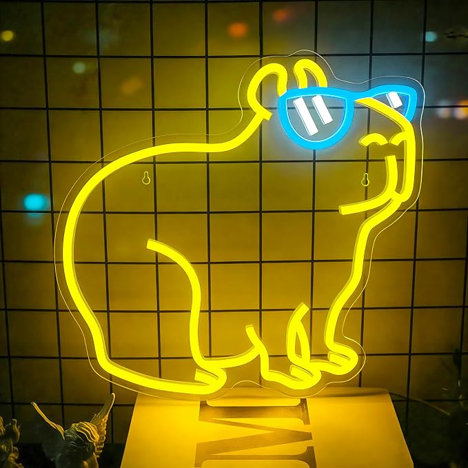 Capybara Neon Sign, Dimmable Cool Capybara LED Wall Light for Room Decor | USB Powered Capybara Neon Light for Kids Teen Girls Bedroom Dorm Game Room Cute Wall Decor Gift for Capybara & Animal Lovers