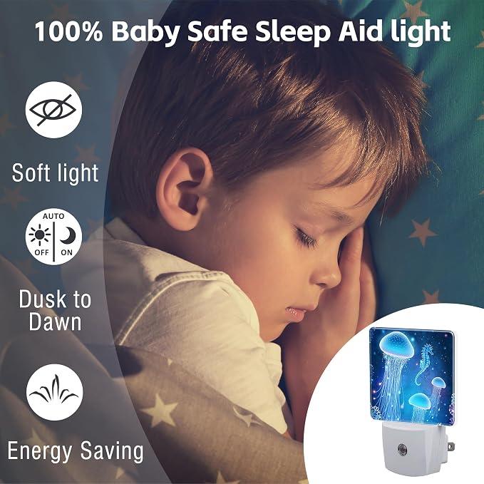 Magic Glowing Jellyfish and Seahorse Night Light Plug into Wall,Beautiful Undersea World Dusk to Dawn Night Light Plug in,0.5w Energy Saving Sleep Friendly NightLight for Kids Boys Girls Home Decor