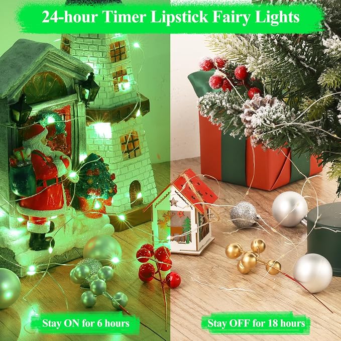 16FT(5M) Green Copper Wire Fairy Lights, Rechargeable Battery Operated String Lights with Timer & 8 Modes, Waterproof Twinkle Lights for St. Patrick's Day Bedroom Christmas Party Wedding Decor