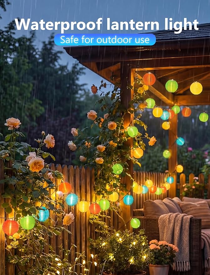 8.5Ft Multicolor Lantern String Lights, Summer Hanging String Lights with 10 Colorful Lanterns, Nylon Lights for Indoor Outdoor Party Decor, White Wire