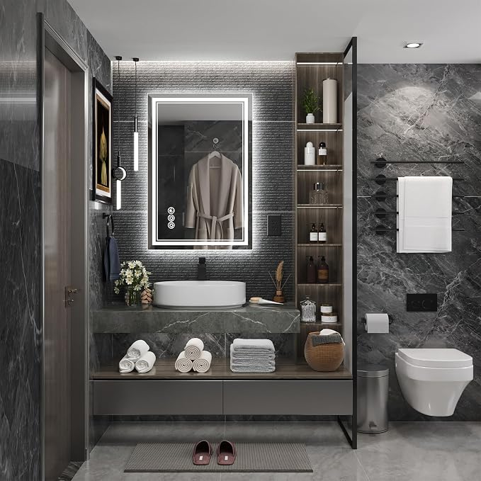 Ratsamee 24x36 Inch Led Mirror for Bathroom with Front Light and Backlit, Bathroom Mirror with Led Lights, Vanity Mirror with Lights for Wall, Anti-Fog, Dimmable, Memory Function, Tempered Glass