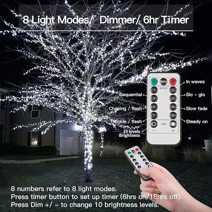 66ft 200 LED Outdoor String Lights, White Fairy Lights Battery Operated with Remote, Led Twinkle Lights for Bedroom, Wreath, Patio, Tapestry, Backyard, Garden, Christmas, Party, Indoor