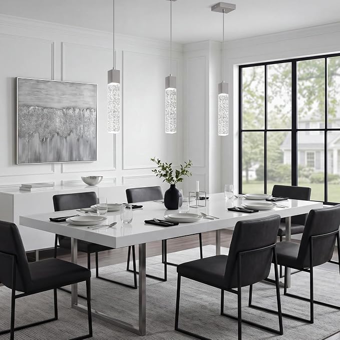 Pendant Lights Kitchen Island, 6500K Modern Kitchen Island Lights Brushed Nickel, 1 Pack Ceiling Lighting Fixtures with Crystal Bubble, Island Lights for Kitchen Dining Room Bedroom Hallway