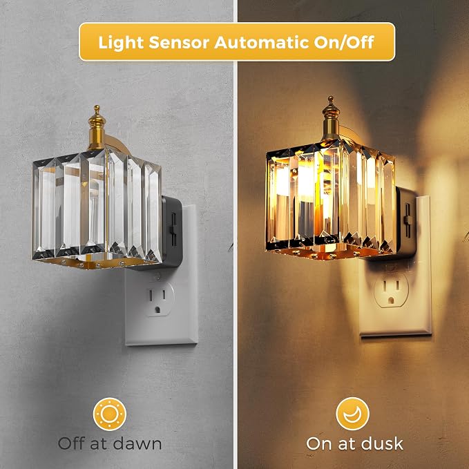 L LOHAS LED Night Light, Night Lights Plug into Wall, 3000K Soft White LED | Crystal Night Lights with Dusk to Dawn Sensor, 0-100lm Adjustable Brightness, for Hallway Bedroom Stairway
