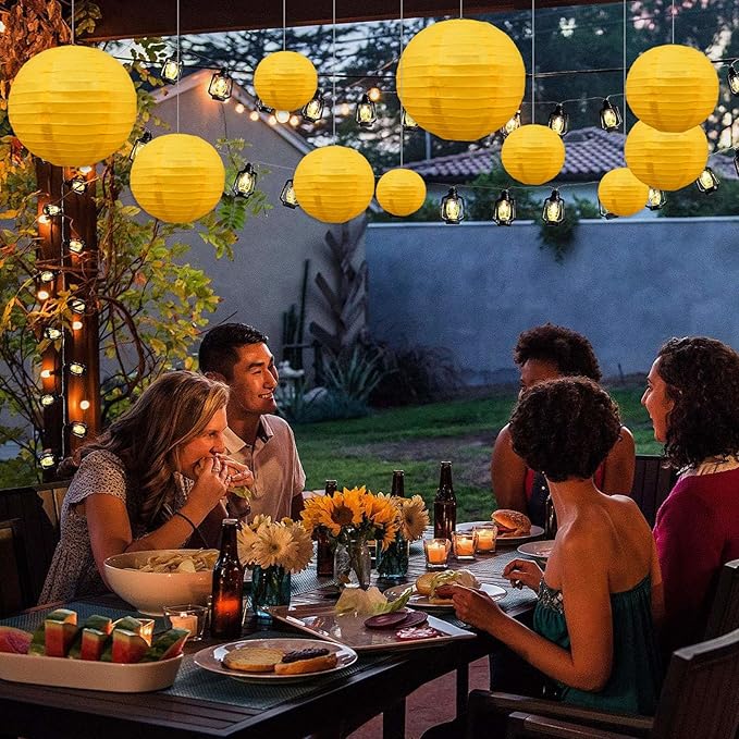 20Pcs Yellow Paper Lanterns for Parties, 6” 8” 10” 12” Chinese Asian Hanging Round Paper Lanterns for Birthday Wedding Halloween Christmas Home Decor Party Decor