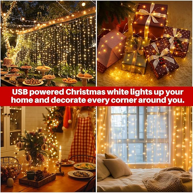 Macarrie 9 Pcs Warm White Fairy Lights USB Powered 16 ft 50 LED String Lights Plug in for Indoor Outdoor Bedroom DIY Party Wedding Home Festival Tree Garden Xmas Decoration