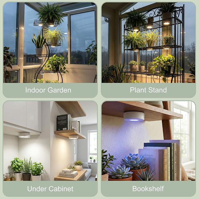 2 Pack Rechargeable Grow Light for Indoor Plants, Cordless Light | Magnetic Plant Lights for Indoor Growing, Full Spectrum LED Lighting with Timer & Remote, Stepless Dimming for Plant Shelf