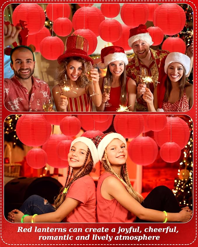 Treela 48 Pcs Paper Lanterns Party Decorations Round,Red