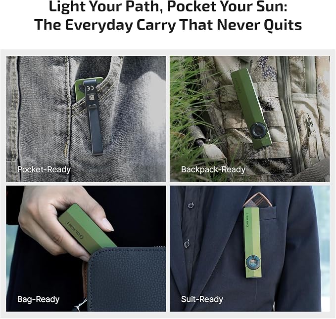 OLIGHT ArkPro EDC Flat Flashlight Rechargeable, Pocket Light, OD Green CW | Green Beam, White LED, UV Flashlight, 1500 Lumens Flash Light, USB-C Magnetic, Camping Lights for Emergency Work Outdoor Home