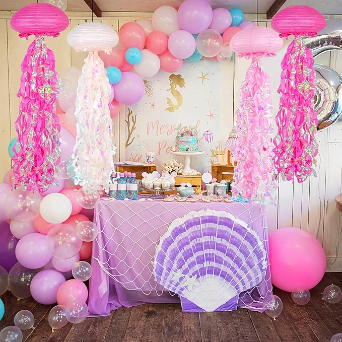 ADLKGG Jelly fish Paper Lanterns, Under the Sea Party Decortions, 6pcs Hanging Medusa Paper Lantern for Mermaid Underwater World Ocean Themed Birthday Party Baby Shower Classroom Decor (Pink)