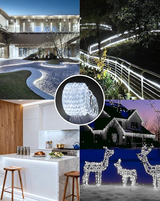 LED Rope Light, IP65 Tube Light for Christmas Patio Trees Decor, 59FT 6000K | Waterproof Clear Tube Light Plug in, 648 Daylight White LEDs 110V Flexible Cuttable Connectable for Outdoor Balcony Bedroom