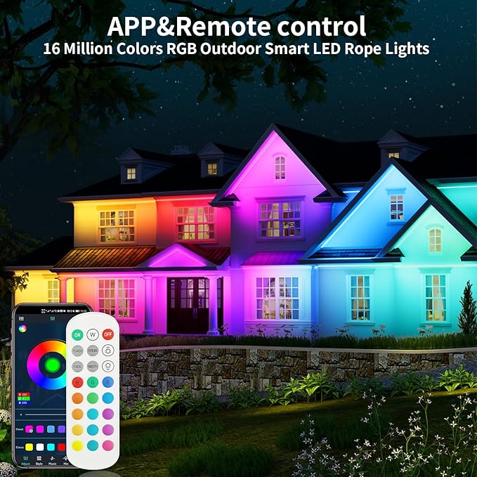 100ft Outdoor LED Strip Lights Waterproof,RGB LED Rope Lights Outdoor Waterproof Color Changing APP Remote Control Music Sync,36LED/m Flexible Rope Lights for Outside Camper Pool Deck Christmas