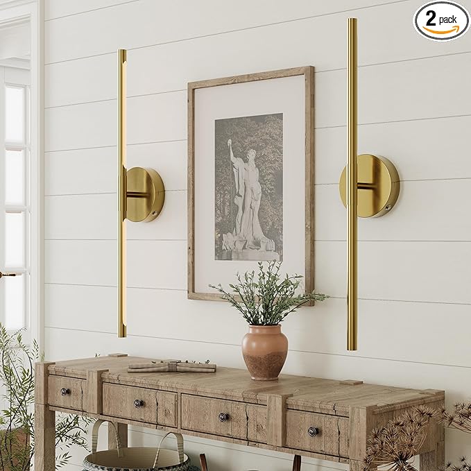 40" Battery Operated Wall Sconce Set of 2, 350° Rotating Lamp, Gold | Wireless, 8000mAh Rechargeable Battery, Stepless Dimming, 3000K-6000K, Remote & Touch Control, Timer, Living Room, Bedroom