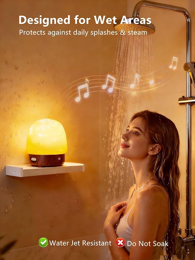 Spa-Like Shower Lamp, Bluetooth Speaker Waterproof Lamp, Rechargeable Lumena Lamp with Remote & Touch Control, 16 Colors Ocean Wave Projector Light with White Noise for Shower, Bathroom, Bathtub