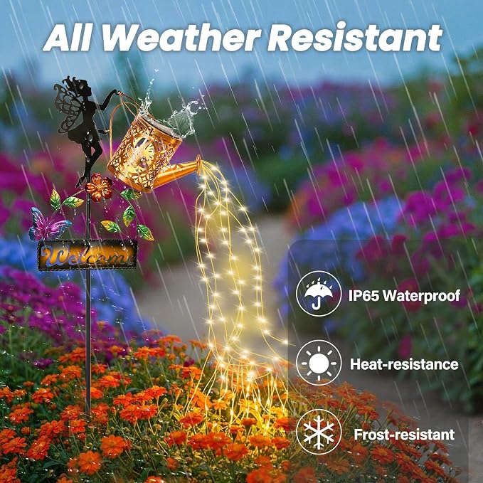 ZKLiLi Solar Hummingbird Watering Can Gifts with Lights,Outdoor Garden Fairy Welcome Sign Decor Waterproof for Patio Yard Porch Lawn Pathway Walkway Statues Gifts for Mom Grandma Women