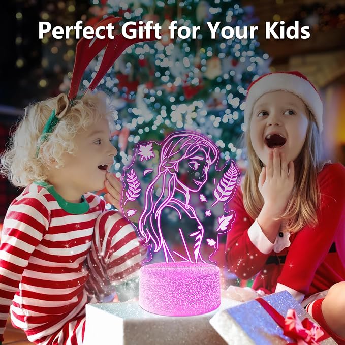 Cute Night Light for Kids [2 Set] 16 Colors Change Princess Decor Lamp with Remote, Dim for Girls Bedroom 3D Illusion LED Night Lights, Ideal Gifts for Girls Christmas Birthday Party Room Decoration