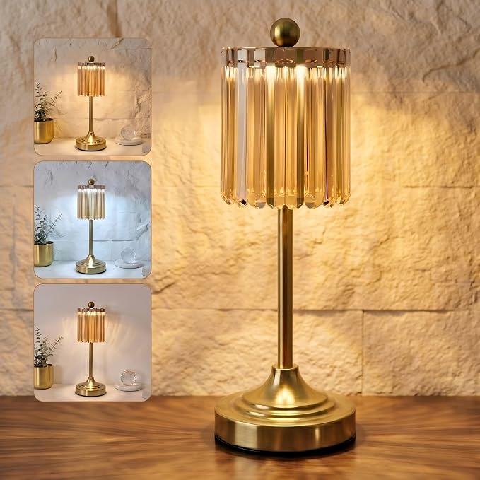 Small Vintage Cordless Table Lamp (Amber-01, 1 Pack) | 3-Color Dimmable Touch Control Small Desk Lamp for Bedroom,Office,Kitchen,Nightstand,Living Room,Home Decor