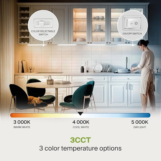 ASD 20 Pack LED Under Cabinet Lighting, 24 inch 12W 822 LM, Dimmable Hardwired Under Cabinet Lights for Kitchen, 3000K/4000K/5000K, Under Counter Light Fixtures, ETL, White, Bullnose Design