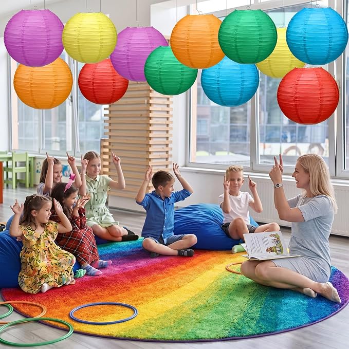 12 Pcs 10 Inch Hanging Paper Lanterns Party Decorations Colorful Rainbow Classroom Decor for Birthday Back to School Party Decoration for Classrooms Wedding Birthday Ceilings