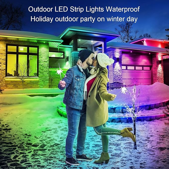 AILBTON 60ft Outdoor LED Strip Lights Waterproof,IP68 Outside Led Light Strips Waterproof with Bluetooth App Remote Control,Music Sync RGB Exterior Led Rope Lights,for Balcony,Deck,Roof,Garden,Pool
