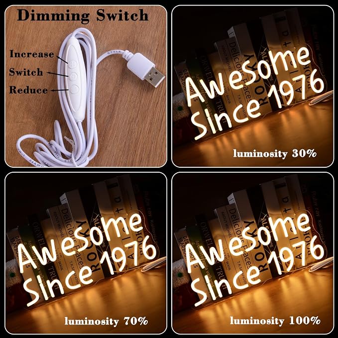 Awesome Since 1976 Neon Signs Happy 50 Years Old Birthday LED for Men Women | Warm White Fifty Glowing Light for 50th Wedding Anniversary Party Decorations