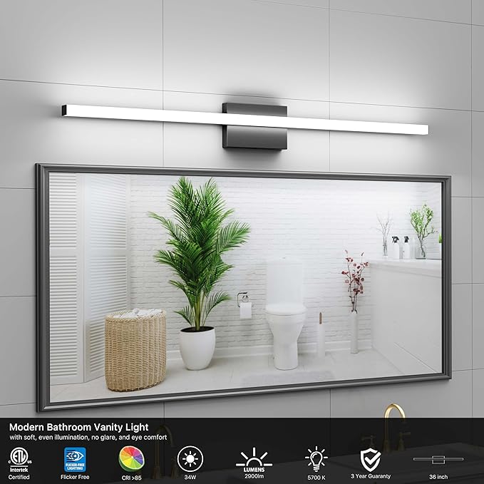 36Inch LED Bathroom Vanity Light Bar 5700K Dimmable Led Bathroom Light Over Mirror Modern Bath Wall Light Cool White ETL Certified 34W 2Pack