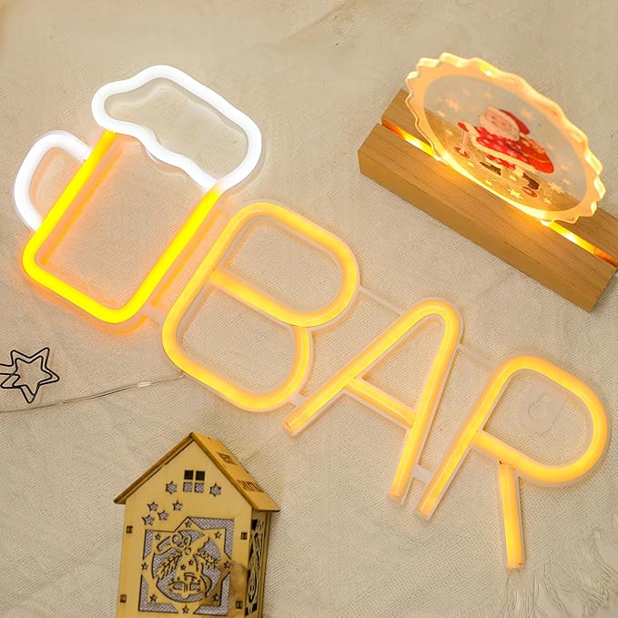 ENUOLI Bar Neon Sign, Beer Neon Light Bar LED Light,USB/Battery Powered Led Sign for Man Cave,Neon Sign for Wall Decor,Light Up Sign for Home,Club,Party Decor(Warm White)