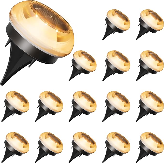 VOLISUN Mini Solar Pathway Lights Outdoor,16 Pack Flat Solar Ground Lights | IP67 Waterproof Solar Powered Disc Lights,Landscape Lighting for Garden Yard Walkway Luces Patio Driveway,Warm White