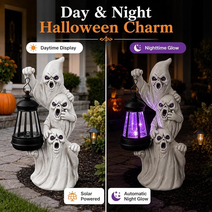YDKOJGW Solar Garden Outdoor Statues with Succulent and 7 LED Lights - Lawn Decor Tortoise Statue for Patio, Balcony, Yard Ornament - Unique Housewarming Gifts (White Ghost)