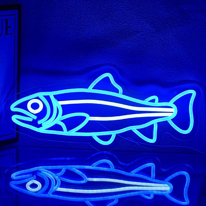 Fish Neon Sign for Wall Decor Fish Decor Salmon Neon Signs Fishing Neon Light Sign Blue Fish Neon Light Up Signs For Bedroom Bar Office Room Kitchen Decoration