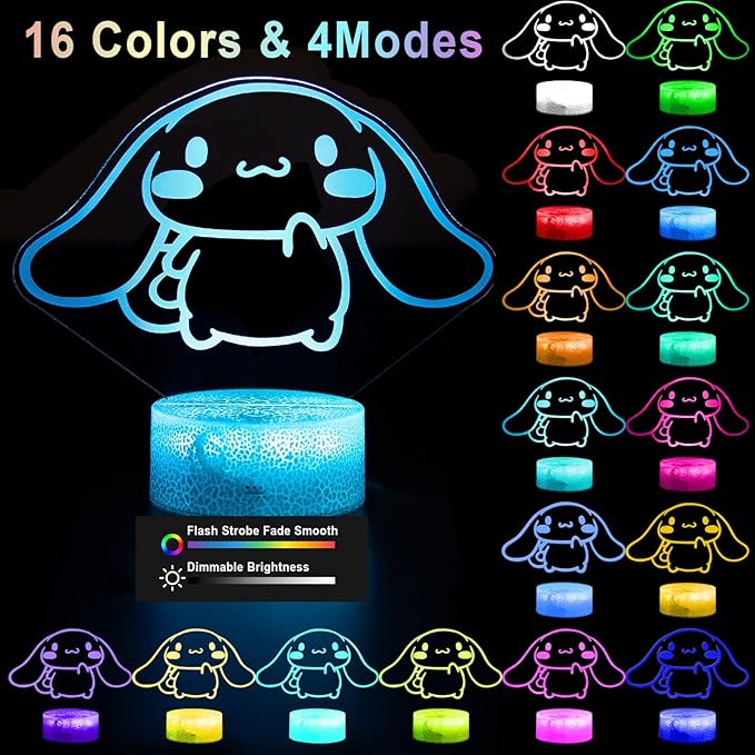 16 Colors Cartoon Night Light, Anime Character Change Decor Lamp with Remote, Dim, Timer, Fans Kids Gifts for Christmas Birthday Boys Girls