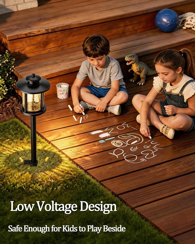 LITFIT Low Voltage Landscape Lighting, 12-Pack LED Pathway Lights Outdoor | 12V 3.4W 155LM 3000K Oil-rubbed Bronze Landscape Path Lights with Crackled Glass, Waterproof Aluminum for Walkway Garden Yard