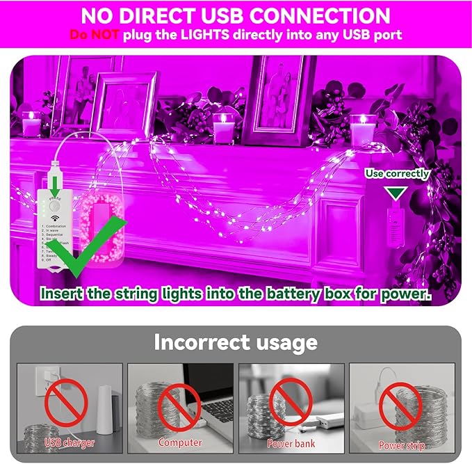 ZSJWL Rechargeable Fairy Lights with DIY Timer & 8 Modes, 16FT 50LED String Lights Battery Operated Indoor, Twinkle mini Lights for Bedroom Christmas Wedding Centerpiece Decor (Pink)