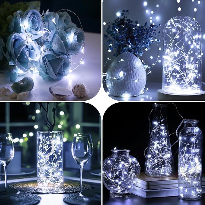 2 Pack Fairy Lights Battery Operated with Remote, Each 39Ft 120LED Battery Powered String Lights with Timer, 8 Modes Waterproof Twinkle Christmas Lights for Bedroom Party Indoor Mason, Cool White