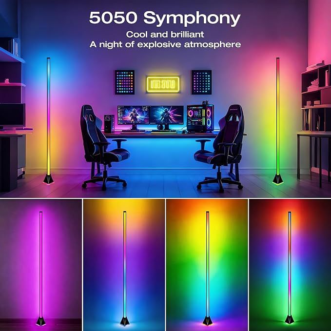 Corner Floor Lamp, Smart RGB LED Corner Lamp with App and Remote Control, Mood Lighting, 16 Million DIY Colors & 68+ Scene, Music Sync, Timer Setting for Living Rooms, Bedrooms, and Gaming Rooms