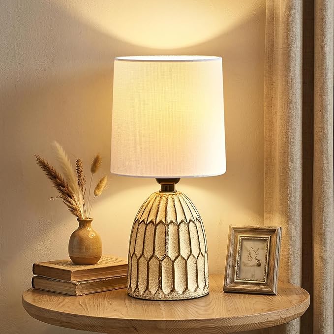 EJIAXIN Small Table Lamp -13.5" Boho Lamp - Bedside Lamps - Farmhouse Rustic Ceramic Table Lamp for Bedroom, Living Room, Nightstand, Office, Side Desk Lamp, End Table Lamp